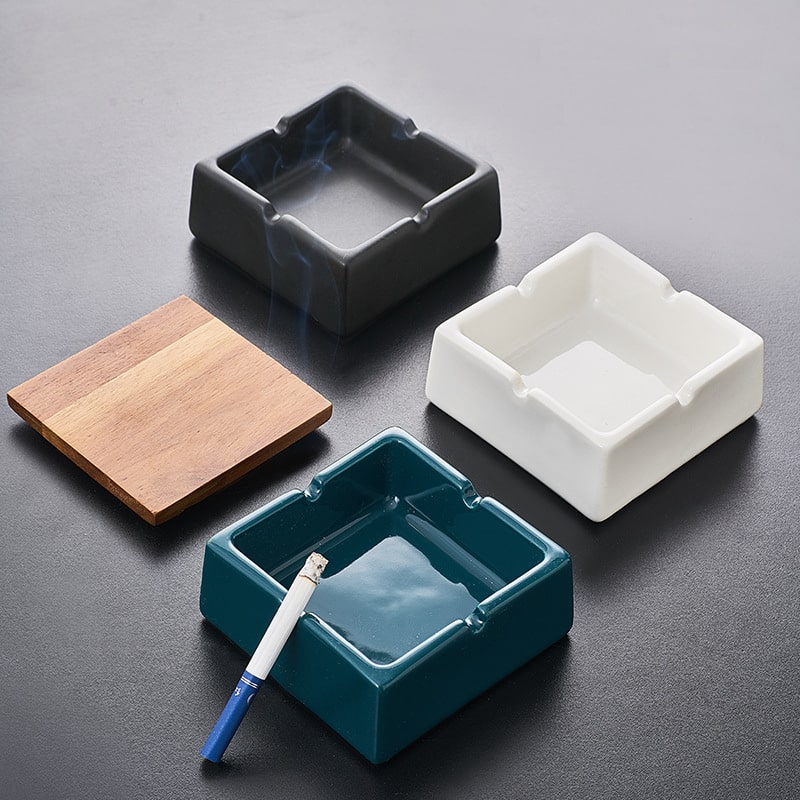 Outside Ashtrays Black Blue And White Ceramic