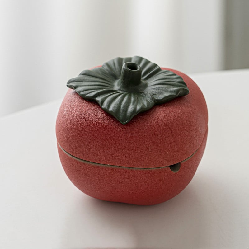 Persimmon Fruit Ceramic Ashtray With Cover