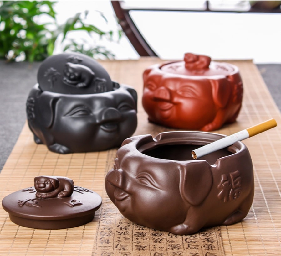 Pig Ceramic Ashtray with lid