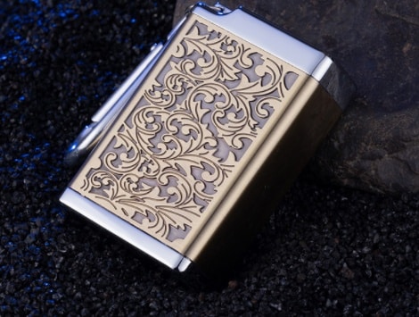 portable Ashtray pocket version with key chain embossed golden pattern