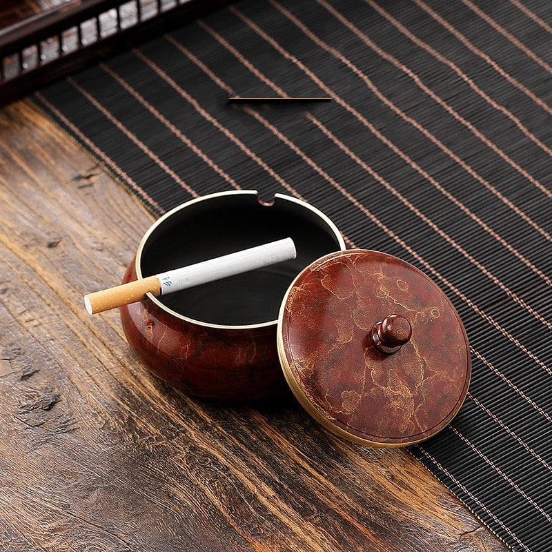 Red Small Metal Ashtray With Cover
