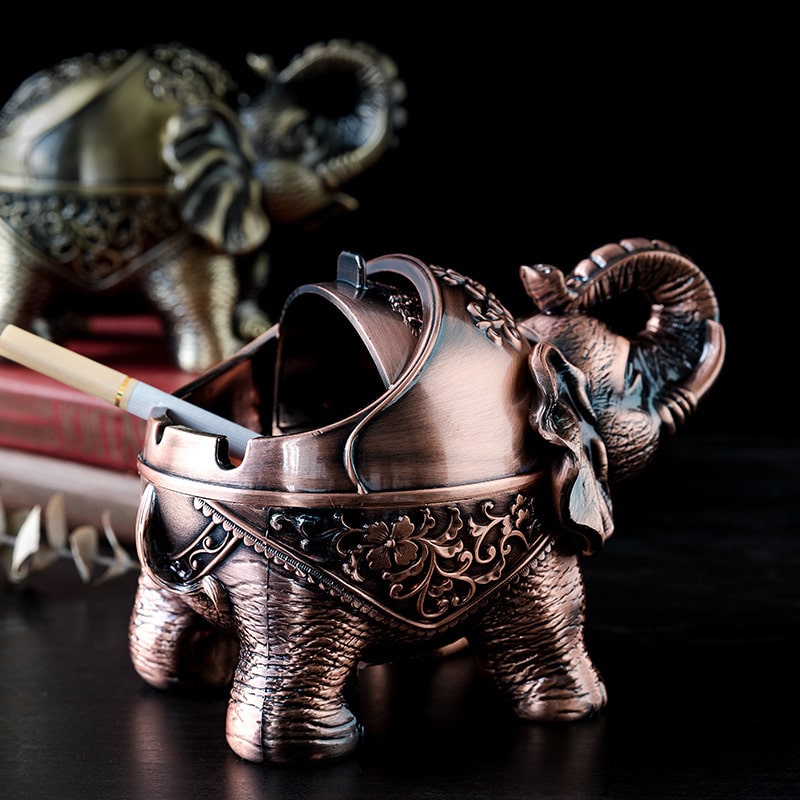 Retro Elephant - Metal Ashtray With Lid - For Home Or Garden