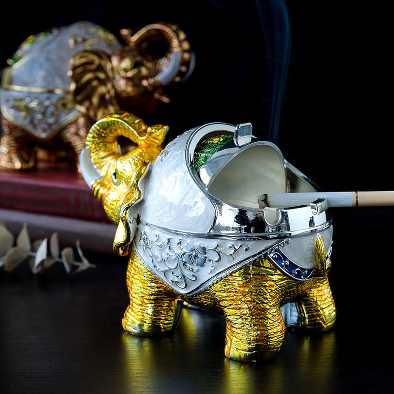 Retro Elephant - Metal Ashtray With Lid - Home Decoration