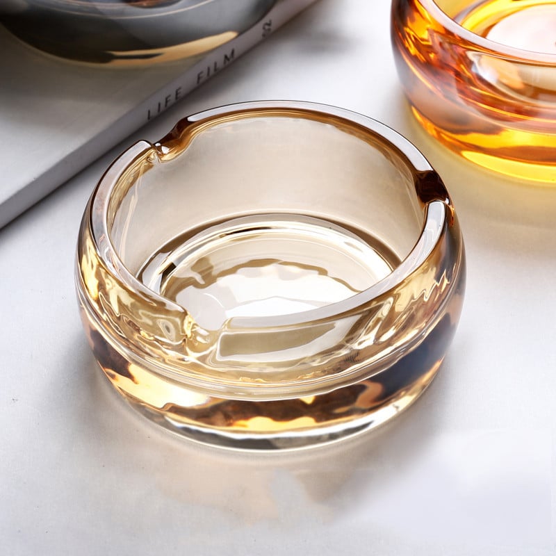 Round Crystal Glass Ashtray amber for sale