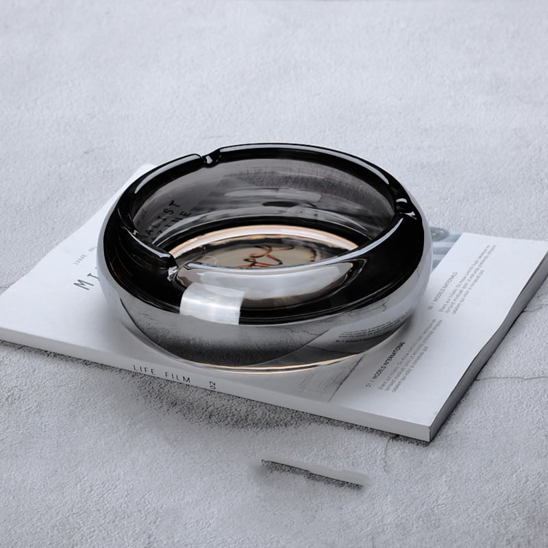 Round Crystal Glass Ashtray blue