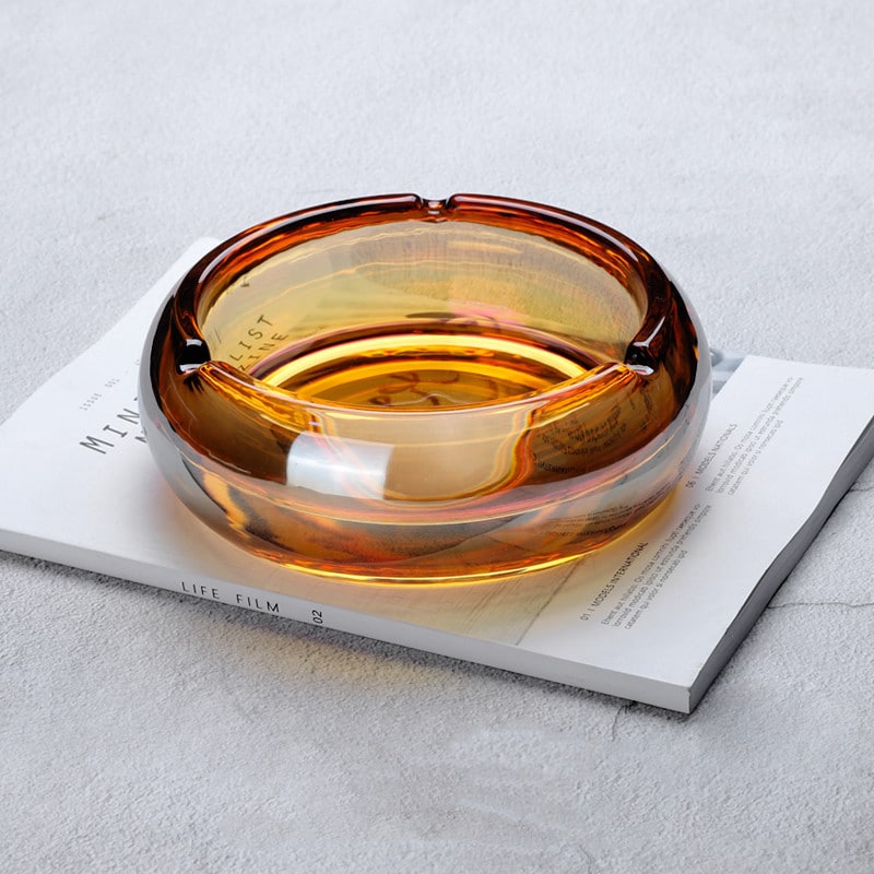 Round Crystal Glass Ashtray wine color