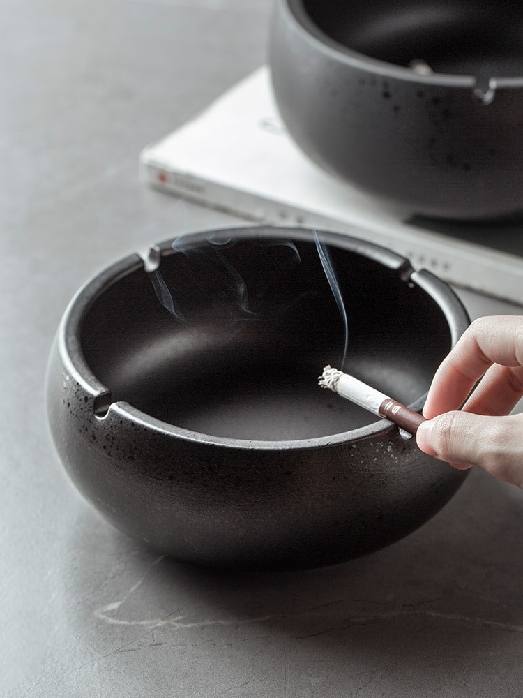 Round Large Ceramic Ashtray Retro For Four Cigarettes