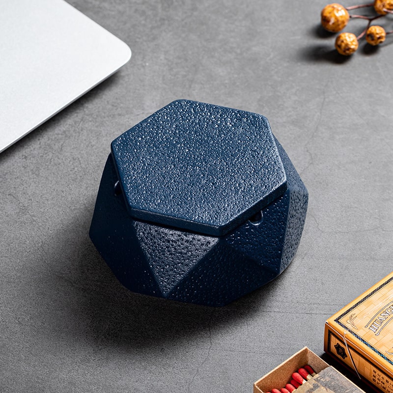 Silver Cement Ashtray With Cover