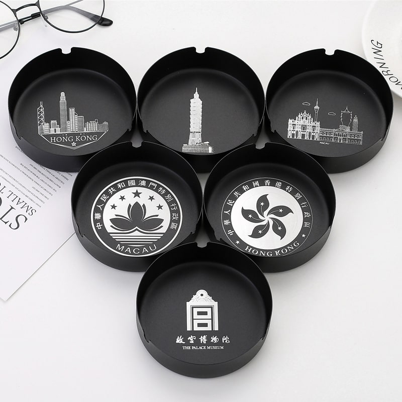 Simple Black Round Stainless Steel Ashtray Black Assorted