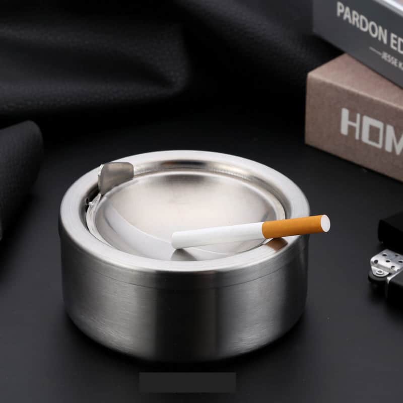 Simple Cigarette Ashtray Stainless Steel With Flip Lid