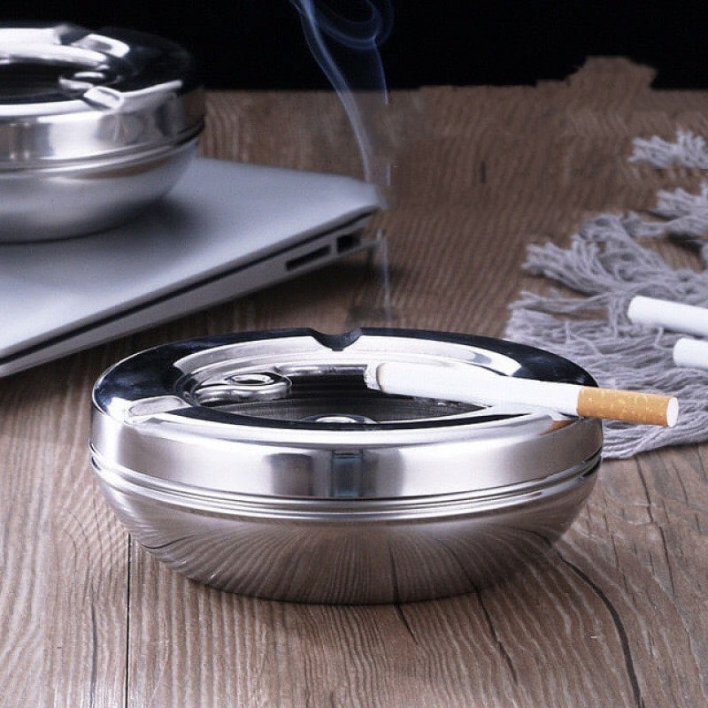 Simple Stainless Steel Ashtray With Cigarette