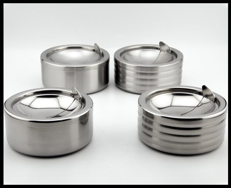 Simple Stainless Steel Outdoor Ashtray With Lid