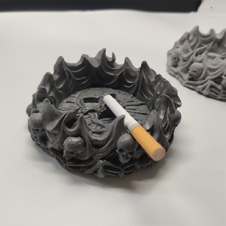 Skull Gothic Ashtray In Dark Grey Color