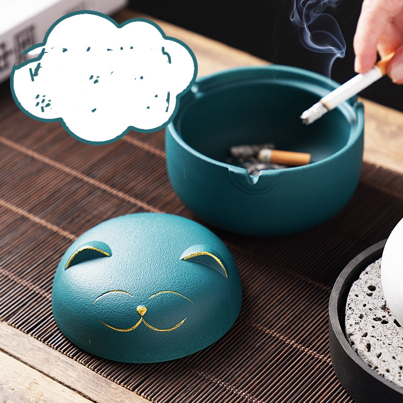 Smiling Cat Ashtray With Cover