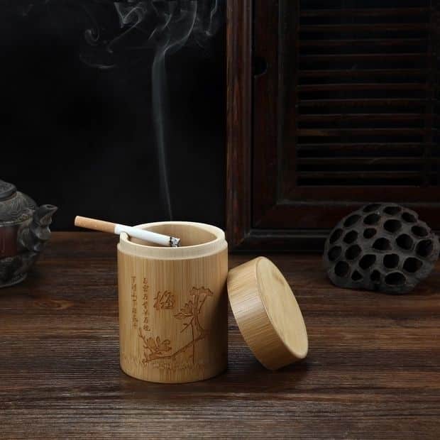 Smokeless Bamboo Ashtray With Lid For Outside