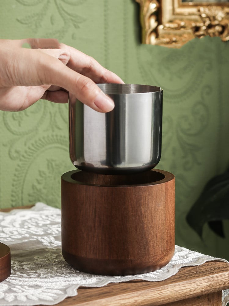 Smokeless Outdoor Ashtray With Lid Wooden With Large Metal Inlay