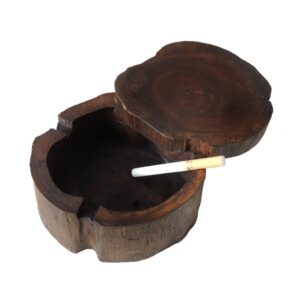 Natural Wood Ashtray For Outside - With Windproof Lid