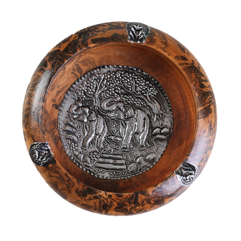 Solid Wood Ashtray With Ornaments