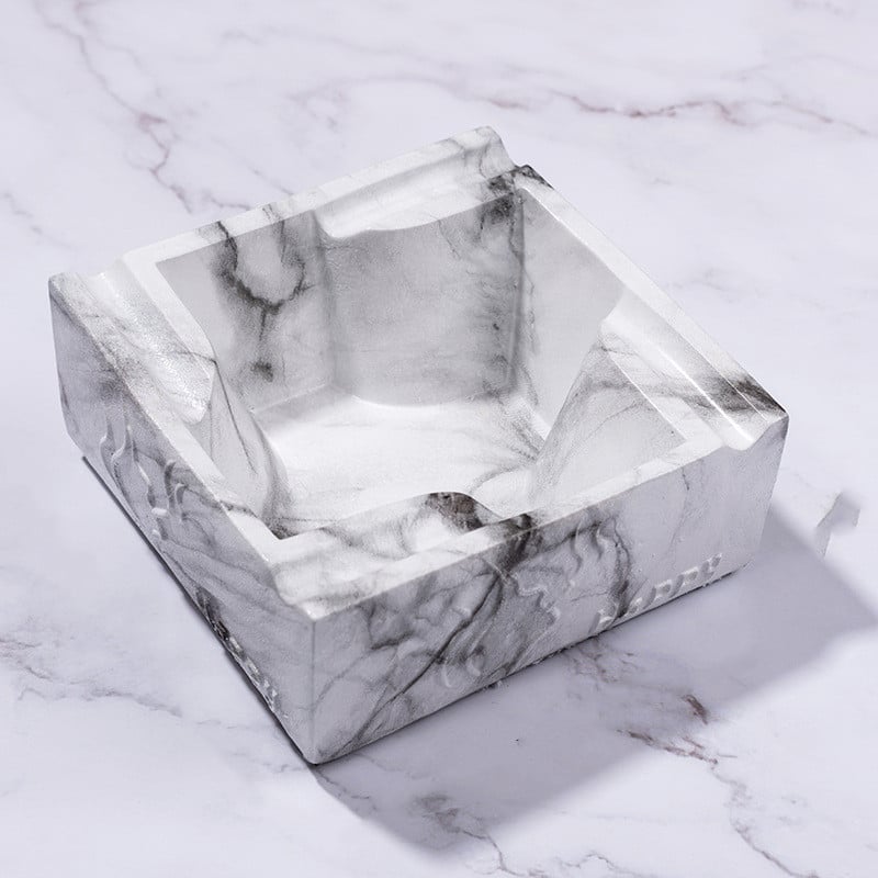 Square Ceramic Ashtray 4 Slot Marble Style