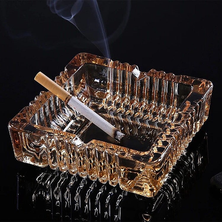 square crystal glass ashtray