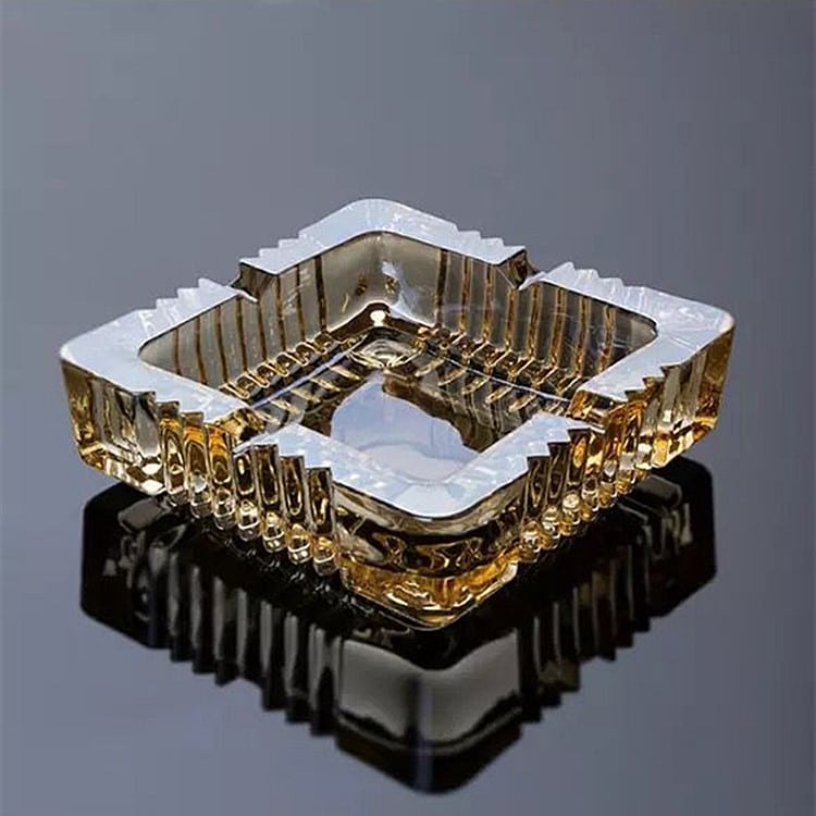 square glass ashtray amber color