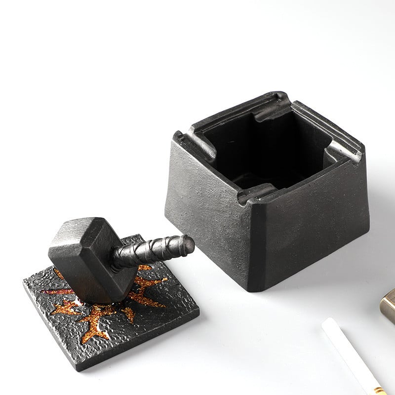 Square Modern Cement Ashtray With Lid