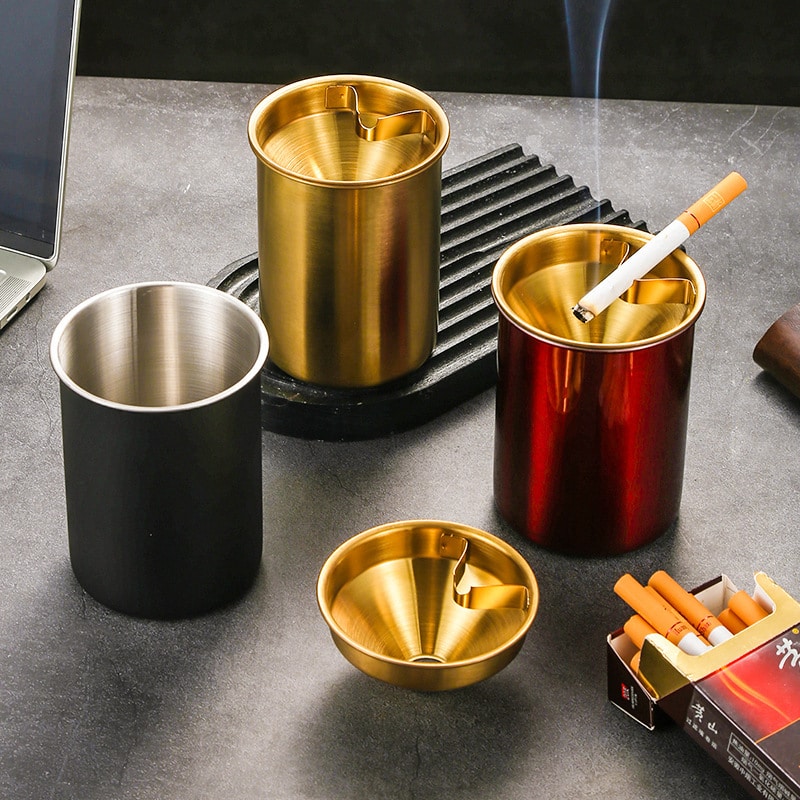 Stainless Steel Ashtrays With Funnel Lid