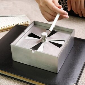 Square Ashtray With Rotatable Lid - Stainless Steel