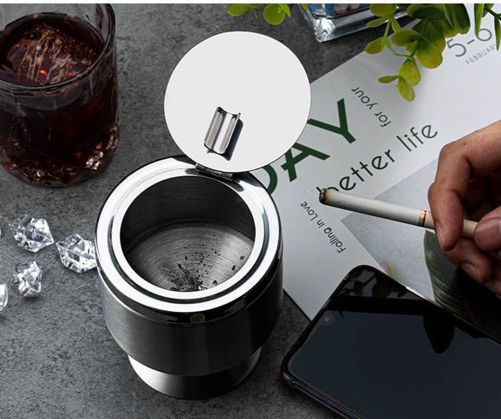 Stainless Steel Outdoor Ashtray With Windproof Lid