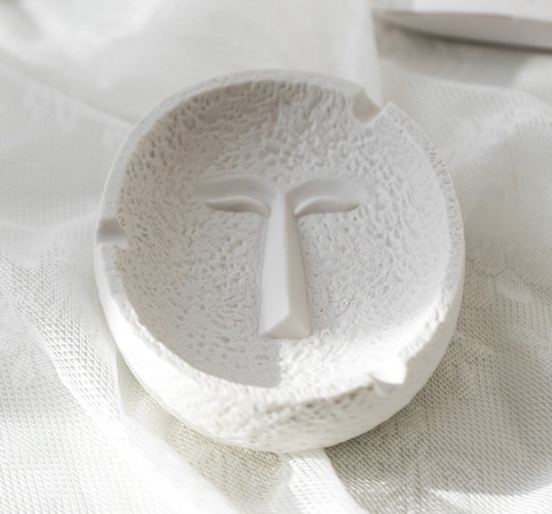 Stone Face Ceramic Ashtray white color