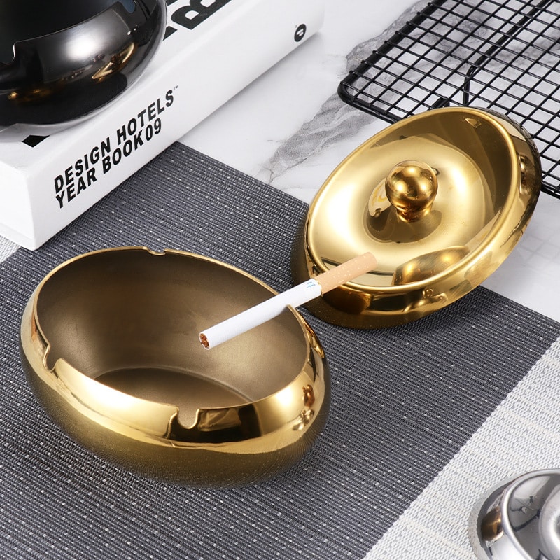 Thickened Stainless Steel Ashtray With Lid Oval Shape