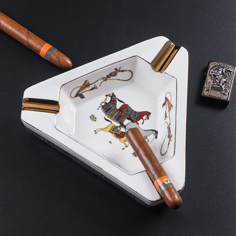 Triangular Cigar Ashtray Ceramic