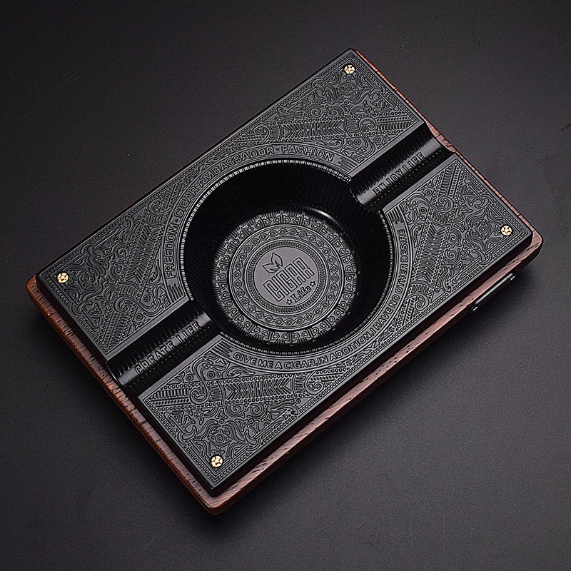 Vintage Cigar Ashtray Wooden Long Black