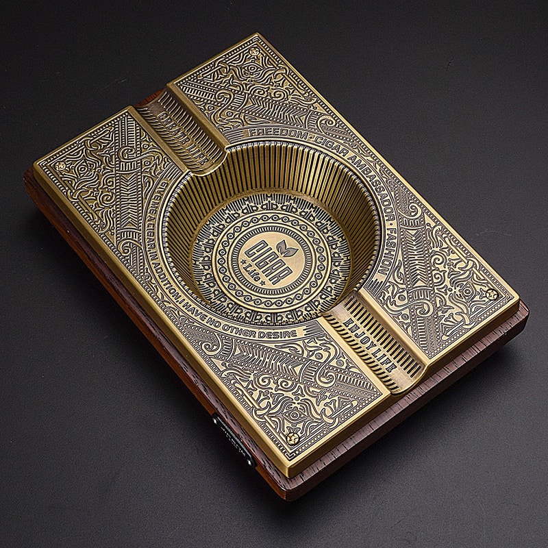 Vintage Cigar Ashtray Wooden Long Bronze