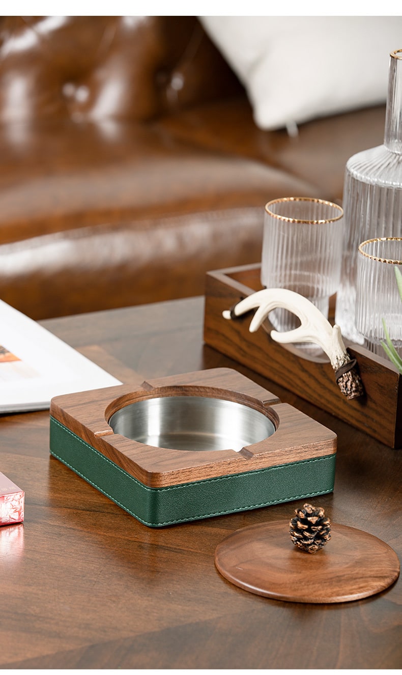 Walnut Ashtray On Table