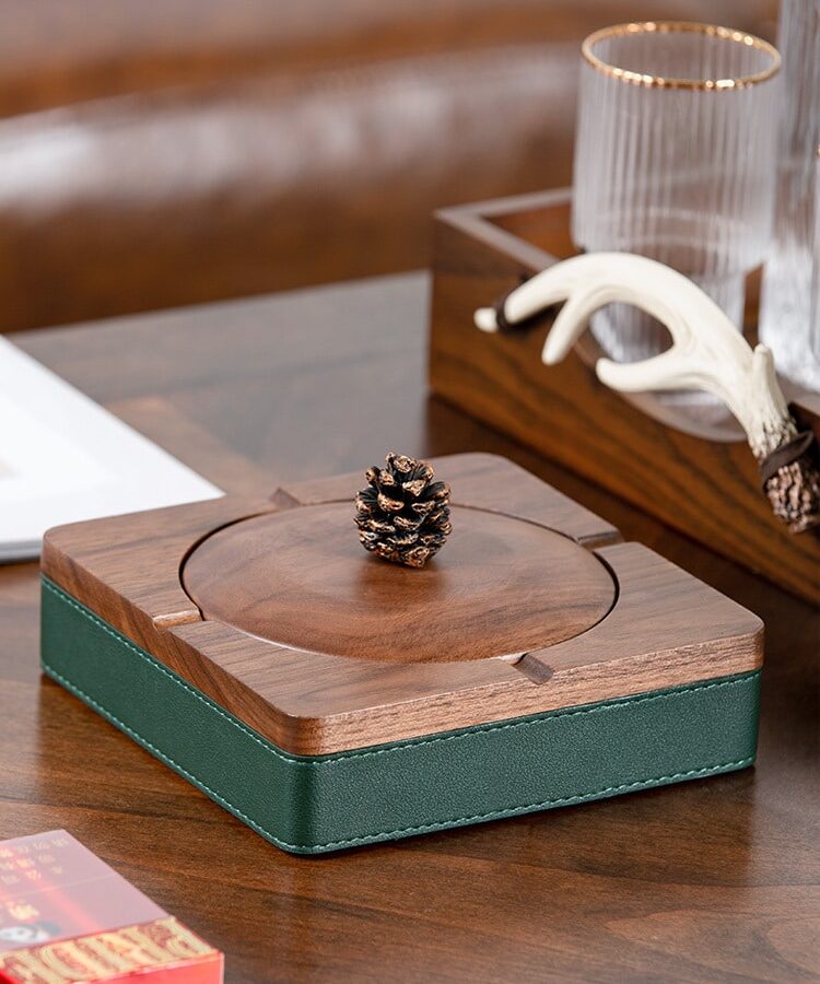 Walnut Ashtray With Lid