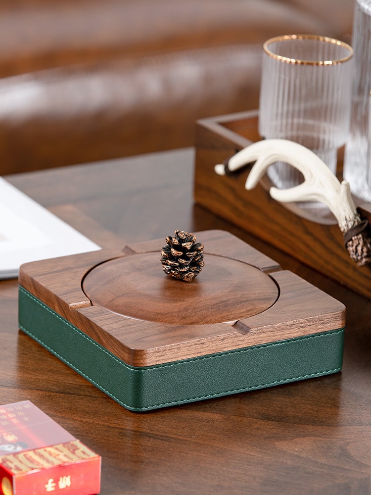 Walnut Ashtray With Lid