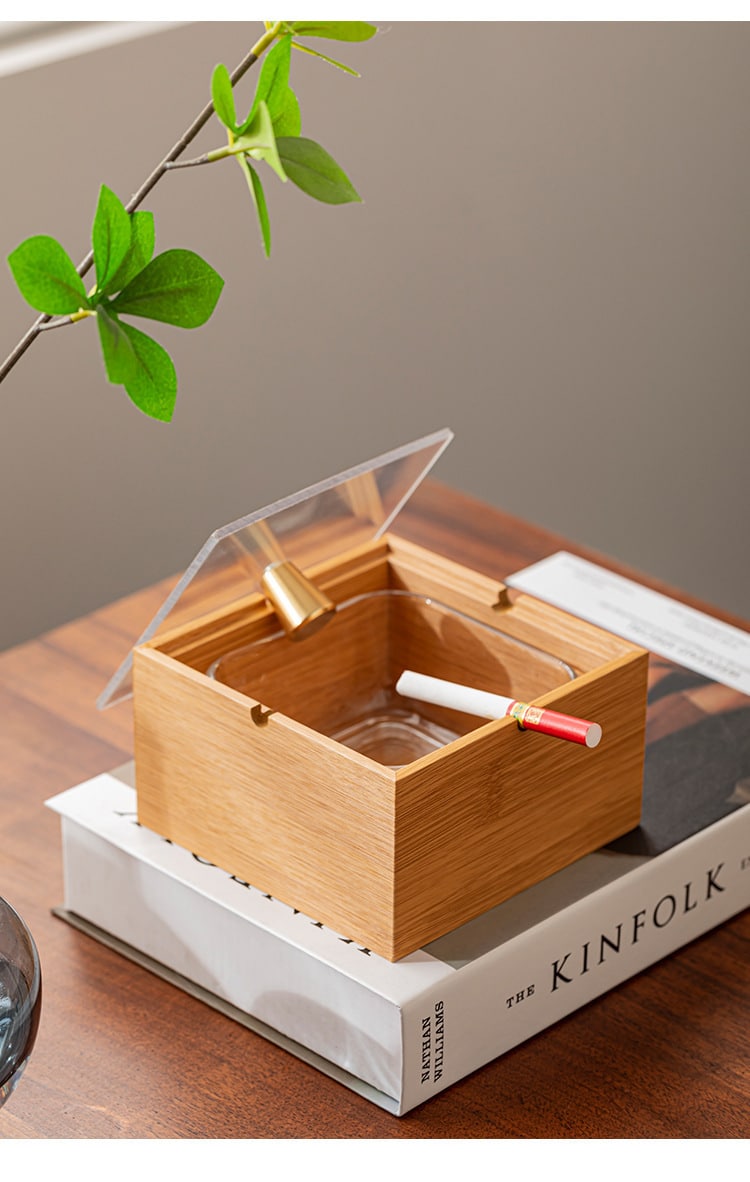 Walnut Outdoor Ashtray With Glass Lid