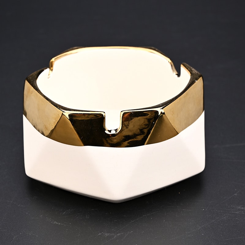 White Ceramic Ashtray With Golden Border