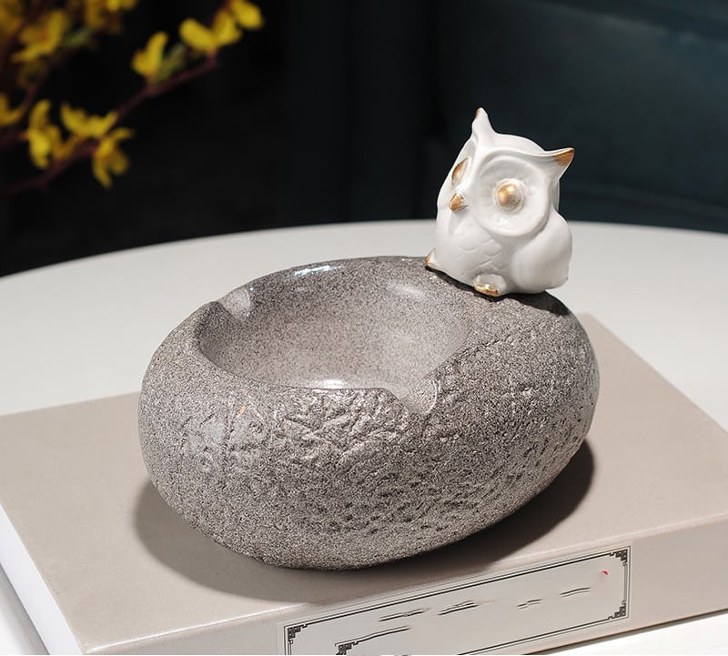 White Owl Ceramic Ashtray Oriental Style