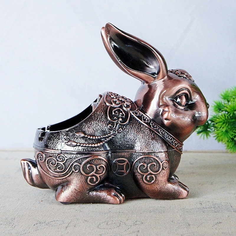 Wine Red Metal Ashtray Cute Rabbit