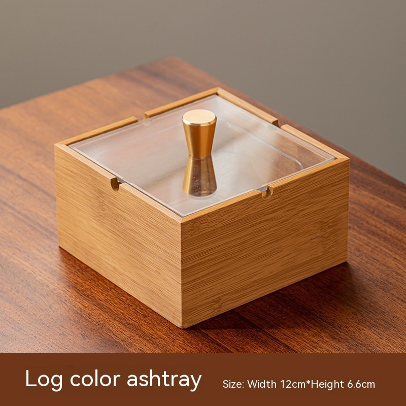 Wooden Ashtray With Lid Smokeless With Glass Lid For Outside