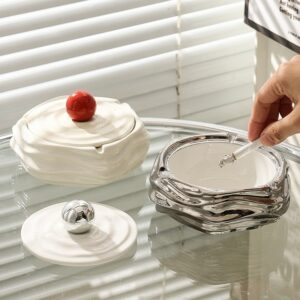 Ashtray With Lid - Ceramic - Cool Modern Wavy Pattern