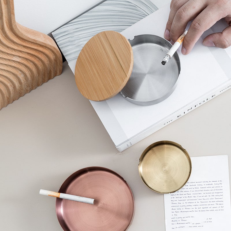 Budget Outdoor Ashtray With Wood Lid Stainless Steel