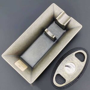 Cigar Ashtray - Large Metal - With Cigar Cutter