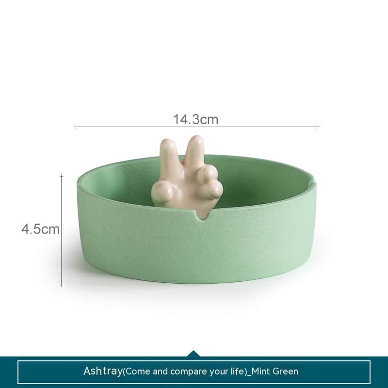 Cool Ashtray Ceramic Victory Peace Sign Green
