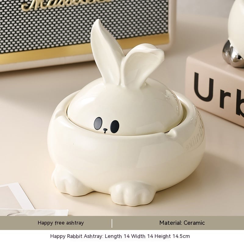 Cute Bunny Ashtray White Ceramic