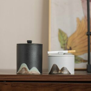 Cute Outdoor Ashtray With Lid - Windproof Ceramic