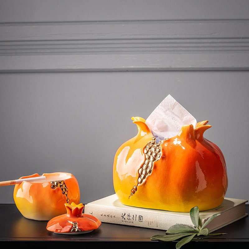 Derorative Ash Tray Ceramic Pomegranate