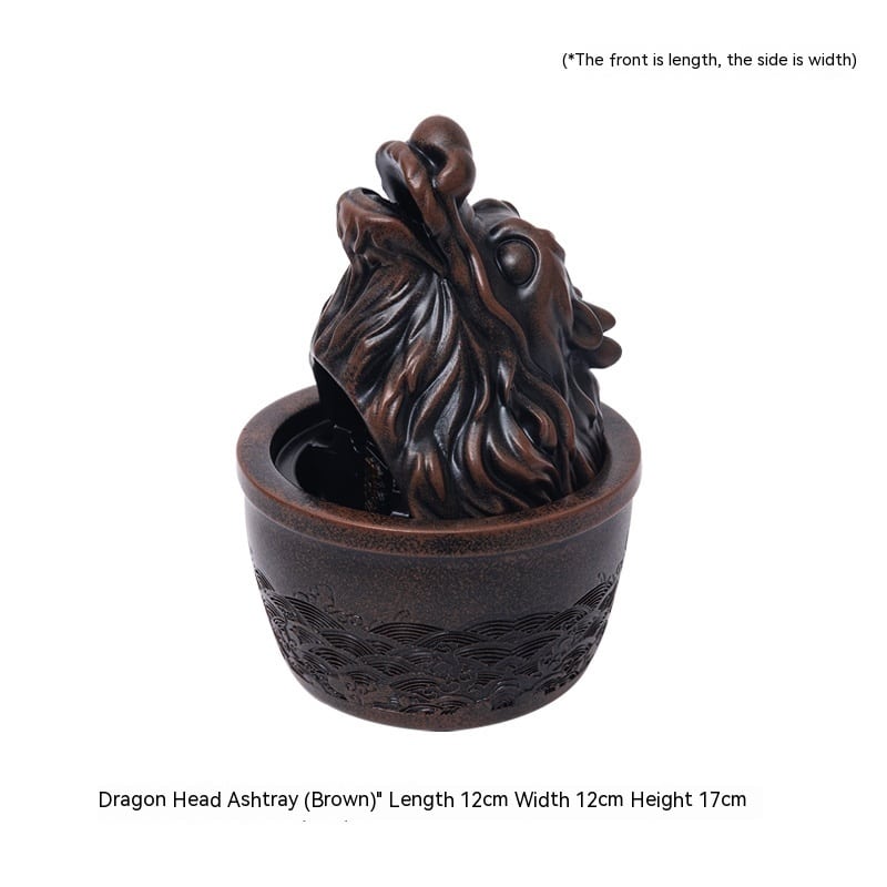 Dragon Resin Ashtray With Lid Brown Resin